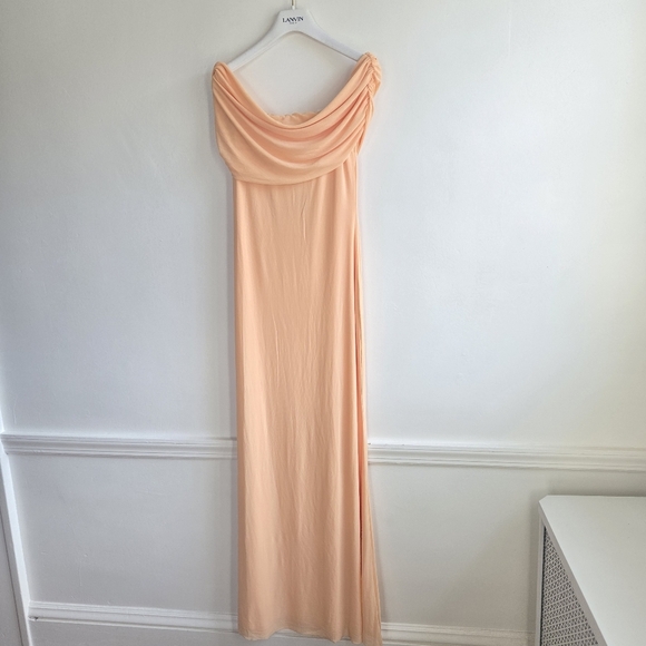 New AFRM McCall Off the Shoulder Mesh Peach Fuzz Maxi Dress NWT Medium - Picture 5 of 9
